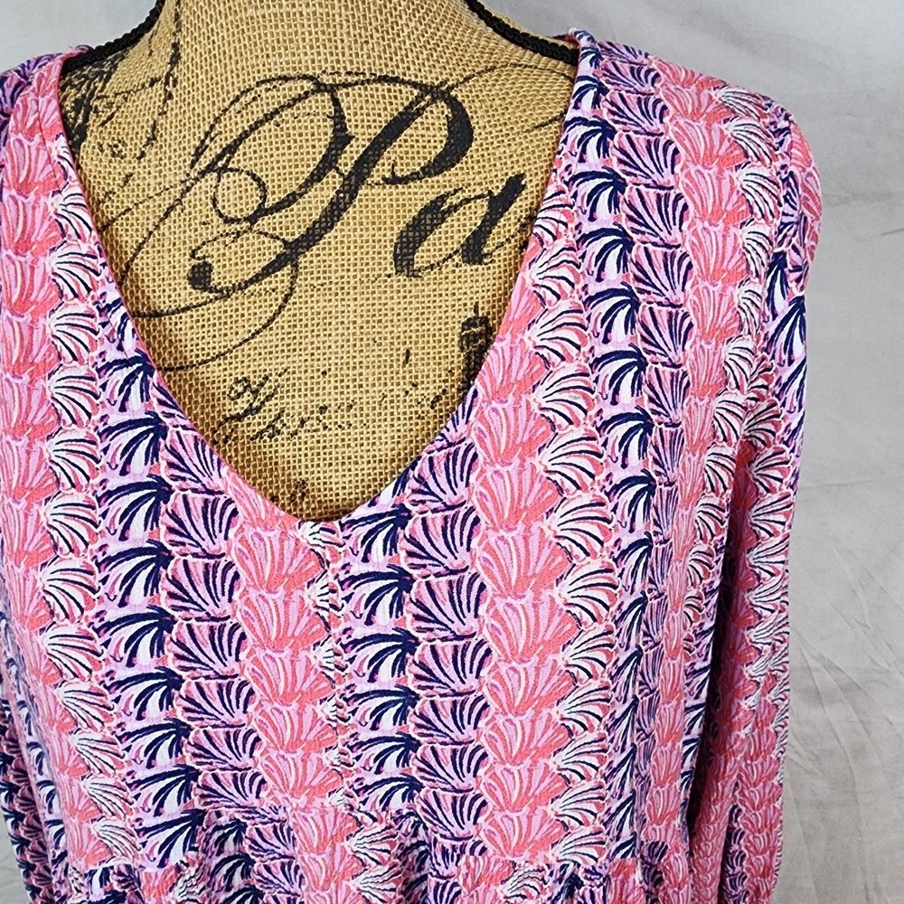 Simply Southern Pink and Navy Long Sleeve V-Neck Dress - Picture 8 of 12